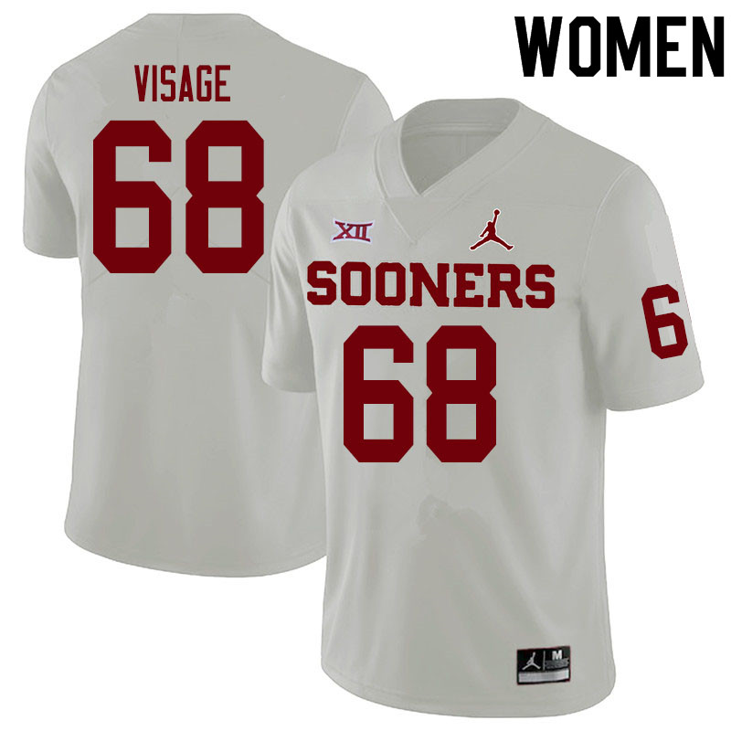 Women #68 Ayden Visage Oklahoma Sooners College Football Jerseys Sale-White - Click Image to Close